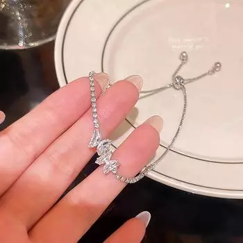 Изысканный высококачественный браслет-бантик из циркония для женщин S396 серебряный