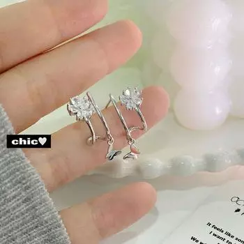 Изысканный высококачественный дизайн, блестящие и универсальные модные серьги-бабочки с цветком, серьги женского темперамента