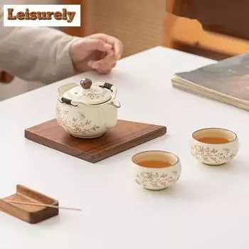 Изысканный заварочный чайник Wisteria Flower Ru Kiln Hand Grab, набор для заваривания чая Zen, 1 горшок, 2 чашки, набор для заваривания чая, посуда для чая Kung Fu, аксессуары