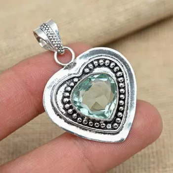 Изысканный зеленый аметист Ювелирные изделия ручной работы из стерлингового серебра 925 пробы 1.77 Inches зелёный