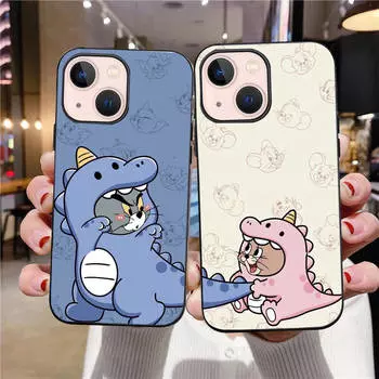 J-4 Том и Джерри черный чехол для iPhone 16 15 14 13 12 Samsung S24 S23 Ultra Xiaomi POCO Redmi Note Realme Moto OPPO A15 Realme VIVO Pro Max Plus 5G Samsung J6 2018 кожа буйвола