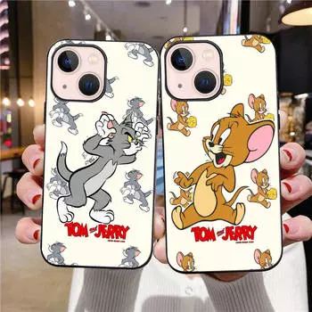 J-9 Том и Джерри черный чехол для iPhone 16 15 14 13 12 Samsung S24 S23 Ultra Xiaomi POCO Redmi Note Realeme Moto OPPO A15 Realme VIVO Pro Max Plus 5G Samsung M10 бездна
