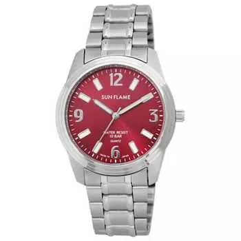 J-AXIS Мужская MJG-F78-RE (Мужское Солнце Пламя) Круглые часы из серебристой нержавеющей стали, аналоговые