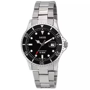 J-AXIS Мужская MJG-N37-SBK (Пламя Солнца) Круглые часы из серебристой латуни, аналоговые