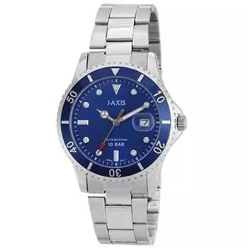 J-AXIS Мужская MJG-N37-SBL (Пламя Солнца) Круглые часы из серебристой латуни, аналоговые