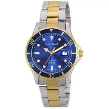 J-AXIS Мужская MJG-N37-TBL (Sunflame Солнце Пламя) Круглые часы серебряные аналоговые