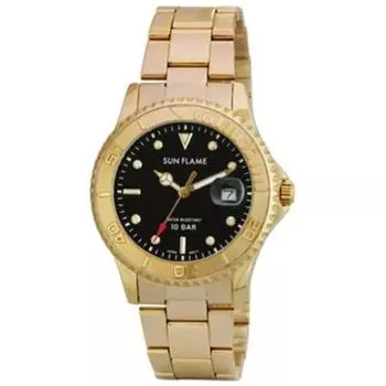 J-AXIS Мужская MJG-N76-GBK (Сделано в Японии Sun Flame) Круглые часы золотые аналоговые