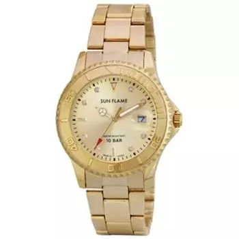 J-AXIS Мужская MJG-N76-GG (Сделано в Японии Sun Flame) Круглые часы золотые аналоговые