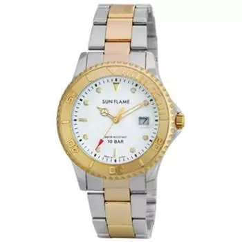 J-AXIS Мужская MJG-N76-TW (Сделано в Японии Sun Flame) Круглые часы золотые аналоговые