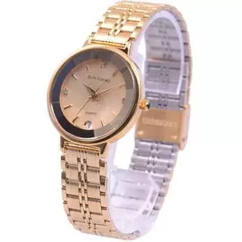 J-AXIS Мужская MJG-Y74-G (Сделано в Японии Sun Flame) Круглые часы золотые аналоговые