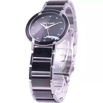 J-AXIS Мужская MJZ001-GSB (Мужские часы из нержавеющей стали Sun Flame) Круглые часы из черной нержавеющей стали, аналоговые