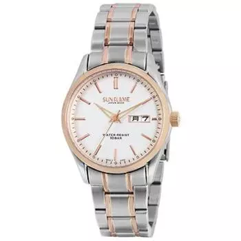 J-AXIS Мужская MJZ002-PG (SUNFLAME Day-Date Мужские солнцезащитные очки Sun Flame) Круглые часы серебряные аналоговые