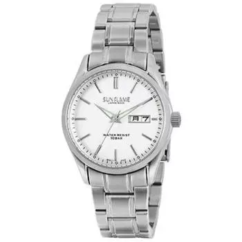 J-AXIS Мужская MJZ002-S (SUNFLAME Day-Date Мужские солнцезащитные очки Sun Flame) Круглые часы серебряные аналоговые