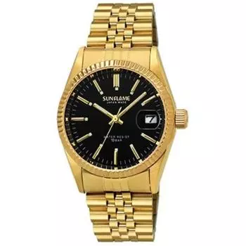 J-AXIS Мужская MJZ004-GBK (Пламя Солнца) Круглые часы золотые аналоговые