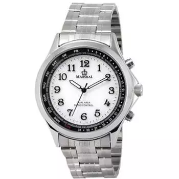 J-AXIS Мужская MR68-W (Аналоговое Радио Sun Flame) Круглые часы серебряные аналоговые