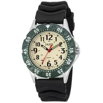 J-AXIS Мужская SSG12-GR (Аналоговые кварцевые мужские часы Sun Flame) Круглые часы, черные, аналоговые