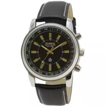 J-AXIS Мужской MR83-BK (Аналоговое Радио Sun Flame) Круглые часы, черные, аналоговые