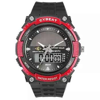 J-AXIS унисекс BCY03-RE (Аналоговые цифровые часы CYBEAT Red Sun Flame) Круглые часы черные цифровые и аналоговые