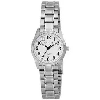 J-AXIS женские MJL-F78-W (Женское Солнце Пламя) Круглые часы из серебристой нержавеющей стали, аналоговые