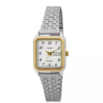 J-AXIS Женский NAL44-T (Повседневные часы Sun Flame) Квадратные часы серебристые аналоговые