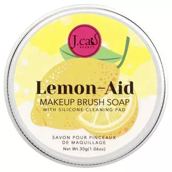 J.Cat Beauty, Lemon-Aid, Makeup Brush Soap with Silicone Cleaning Pad, 30g (1.06oz)