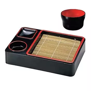 J-kitchens Soba Bowl with Zaru Soba, Manyo Heavy (Bottom Plate), Black Tenshu Buckwheat with Boar Mouth, Crack-resistant Resin, 11.8 x 8.3 x 2.6 inche