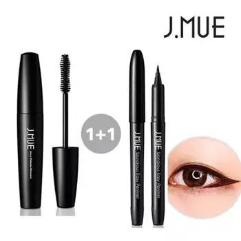 J.Mu 1+1 тушь для ресниц с эффектом неразмазывания + подводка для глаз, подкручивающая тушь + карандаш черного цвета, 1 шт.
