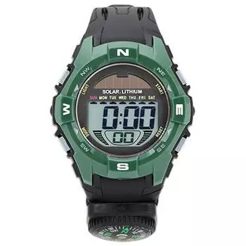 J-ОСЬ ACY20-GR (Цифровой CYBEAT Solar Compass комбинированного типа с зеленым солнечным пламенем) Круглые часы черного цвета