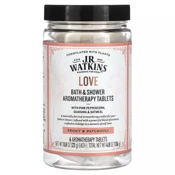 J R Watkins, Love, Bath & Shower Aromatherapy Tablets, Peony & Patchouli, 6 tablets, 22 g (0.8 oz) each
