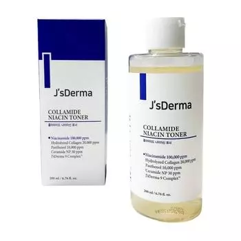 J sDerma Collamide Niacin Toner 200 мл, Успокаивающий, Увлажняющий, Глубокое увлажнение, Корейская косметика, Kbeauty, образец