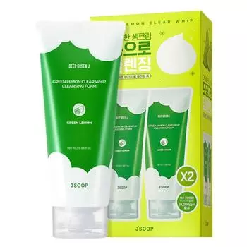 J.Sup Deep Green J Green Lemon Clear Whip Mildly Alkaline Cleansing Foam, 2 pieces, 180ml