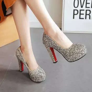 J/женские туфли на высоком каблуке, элегантные темпераментные блестящие банкетные бальные туфли, свадебные туфли, большие туфли на все времена года 34 белый