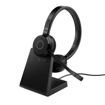 Jabra Гарнитура Evolve 65 TE Беспроводной стереомикрофон Link 390a UC со стойкой Шумоподавление До 16 часов разговоров Кожаная подушка для