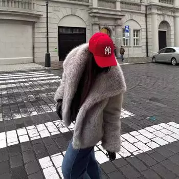 Jacket 2024 autumn and winter women s clothing solid color artificial fur lapel jacket women s coat XS