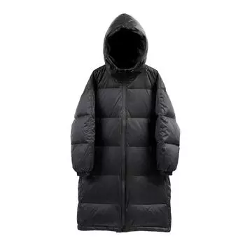 Jacket down jacket women s medium and long 2024 new over the knee loose hooded thickened white duck down bread clothes winter S 62.5 kg or less белый