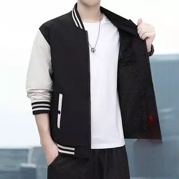 Jacket Jacket Men s Autumn and Winter Baseball Collar Loose Casual Top Youth Velvet Warm Baseball Jersey M