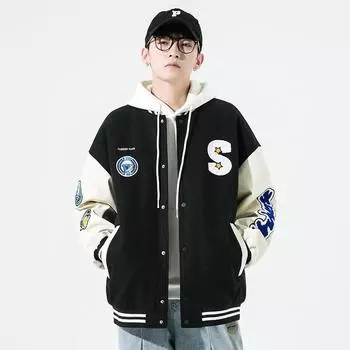 Куртка мужская пальто американский модный бренд бейсбольная одежда мужская весенняя новинка свободная вышитая повседневная куртка M