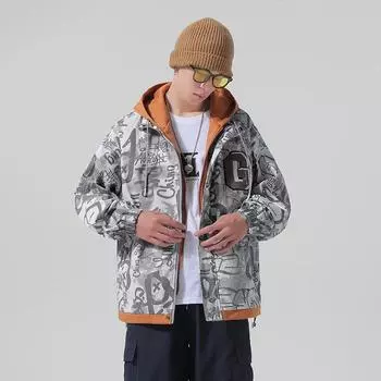 Куртка мужская поддельная двухкомпонентная куртка мужская осенняя свободная куртка подростковая свободная повседневная куртка с капюшоном M