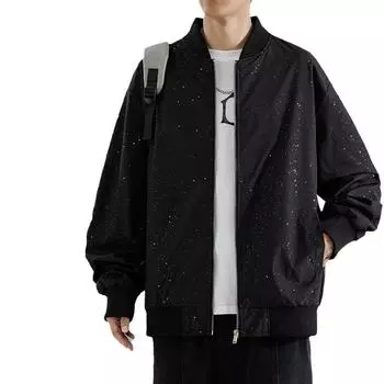 Jacket Men s Fashion Trendy Men s Casual Jacket Baseball Collar Jacket Closed Sleeve Jacket Men s Teen Thin S чёрный