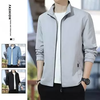 Jacket Men s New Autumn Style Simple Solid Color Stand Collar Windproof Top Blue Fashionable Casual Versatile Jacket XL