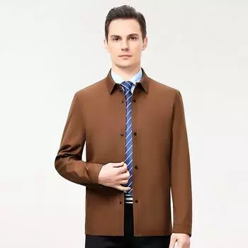 Jacket Men s Spring and Autumn Jacket High-end Mulberry Silk Dad Middle-aged Casual Button-led Lapel Men s Jacket 170
