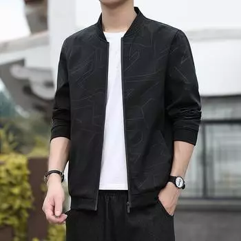 Jacket Men s Spring and Autumn Men s Trend Fashion Large Size Business V-Neck Casual Jacket Men s Clothes M чёрный