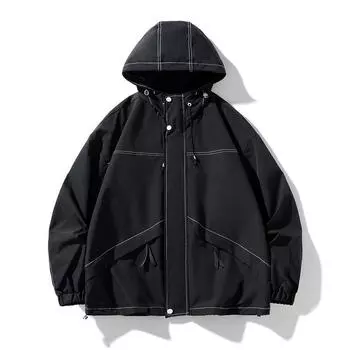 Куртка мужская весна и осень новая мужская рабочая одежда с капюшоном модный бренд модная повседневная куртка мужская однотонная куртка универсальная M