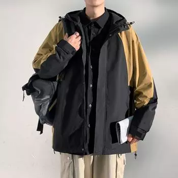 Jacket men s spring and autumn new loose workwear color matching jacket new casual youth hooded jacket M