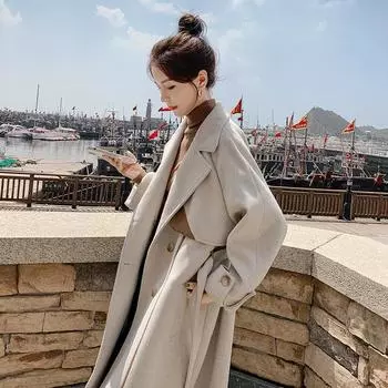 Куртка женская средняя и длинная зимняя новая корейская версия свободное утолщенное шерстяное пальто S