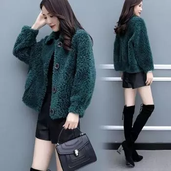 Jacket Women s New Korean Version Autumn and Winter Thickened and Velvet Lamb Wool Short Sweater M абрикосовый