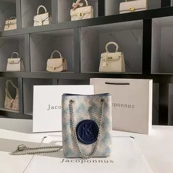Jacob Bang Genuine Leather Chain Bucket Bag Women Shoulder 2025 New High-Grade Light Luxury Niche Non-Collision Small Man Carriage Royal Blue