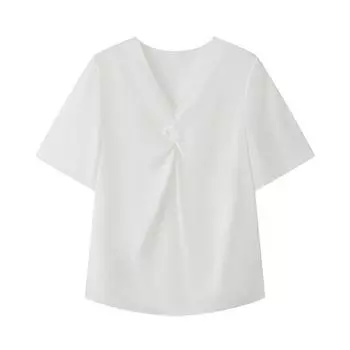 Jacoobs Pink Satin Short-Sleeved Shirt Women s Chest Kinked Tops Scheming Design Gentle Sweet All-Matching Pearl White M