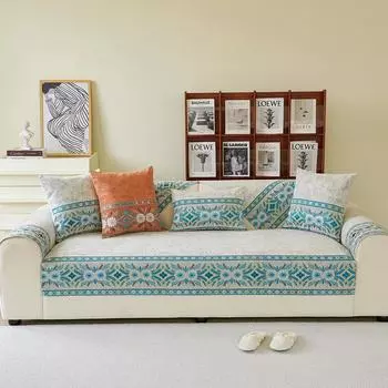 Jacquard Combination Sofa Cushion Europe Embroidery Chenille Sofa Mat Non-slip Solid Color Couch Leather Universal Sofa Cover 70x70