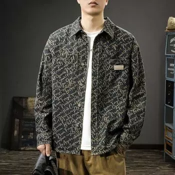 Жаккардовая джинсовая рубашка мужская стираная куртка с лацканами американская повседневная рубашка куртка Tide M